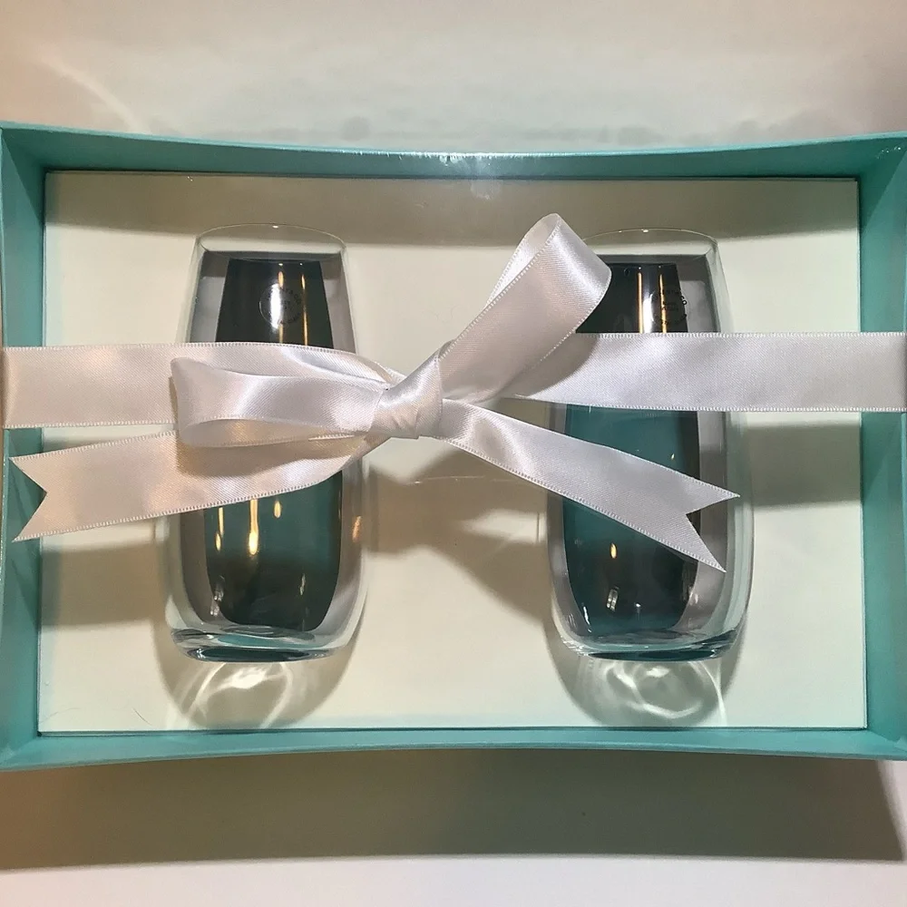 Tiffany & Co. Stemless Crystal Champagne Flutes New In Gift Box - Picture 1 of 4